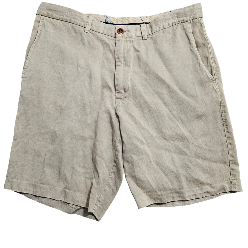 Tommy Bahama Shorts 33 Tan Linen Lyocell Blend Flat Front Chino T811377
